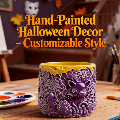 QUDYNZAL 1Pc Gothic Black Cat Jar Silicone Mold 3D Spooky Spiderweb Resin Mold for Epoxy Casting, Concrete DIY Makeup Brush Holder Succulent Planter Pen Cup Candle Handmade Halloween Gifts Home Decor