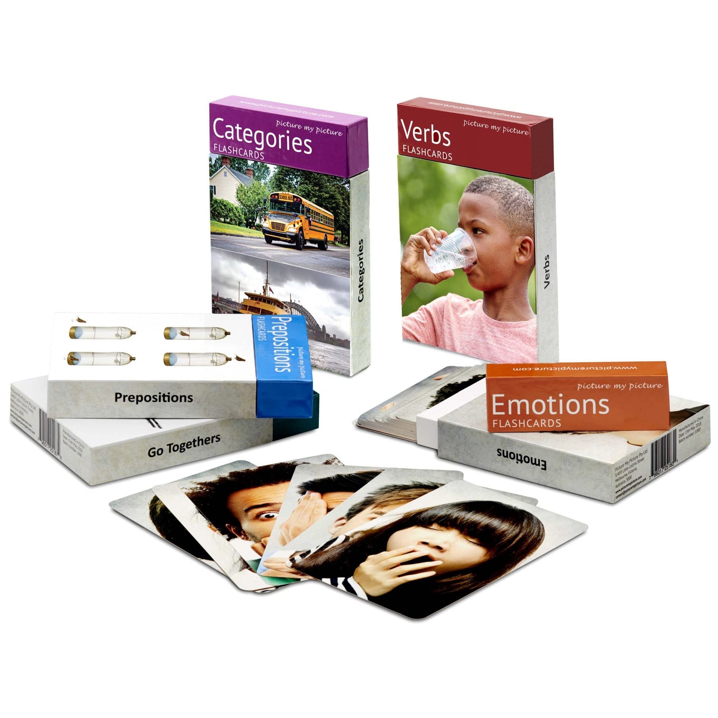 Picture My Picture Five-Set Flash Card Bundle – Speech Therapy Tool for Vocabulary, Communication & Thinking, Scratch-Resistant with Activity Guide, Suitable for Education, ESL & ABA – Set of 200