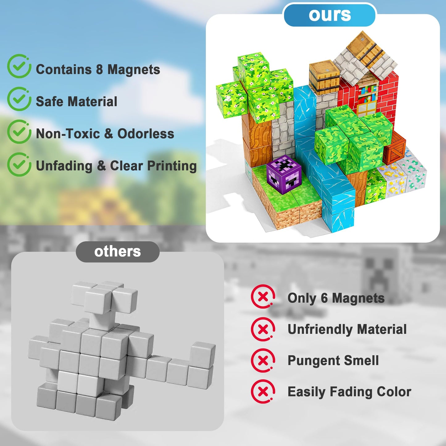 HitToys Magnetic Blocks 100PCS Building Blocks for Kids, Magnetic Tiles Build Set, Magnetic Cubes Toys Games Christmas Birthday Gifts for Boys Girls Ages 4 5 6 7 8 9