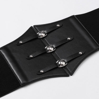 RLIBYROSE Women Corset Belt Wide Stretchy Waspie Elastic Waist Belt with Silver Rivet for Daily Cosplay Costume Black L