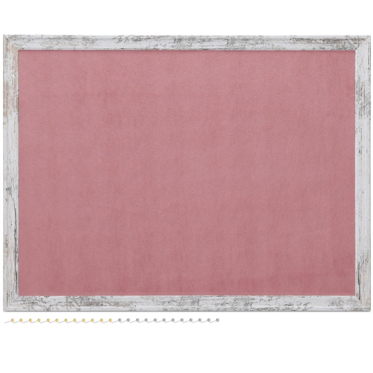 Navaris Framed Fabric Bulletin Board - 18 x 24 inches Plush Jewelry Organizer Pinboard for Wall - Memory Pin Board - Pink with White Rustic Frame