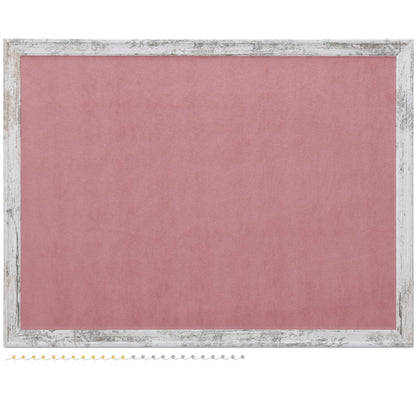 Navaris Framed Fabric Bulletin Board - 18 x 24 inches Plush Jewelry Organizer Pinboard for Wall - Memory Pin Board - Pink with White Rustic Frame