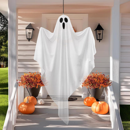 Hogrance Halloween Decorations Outdoor, White Hanging Ghost Hanging Light up with Blue LED Light, Halloween Window Decoration for Front Yard Patio Lawn Garden Party Decor Indoor Outside (Blue)