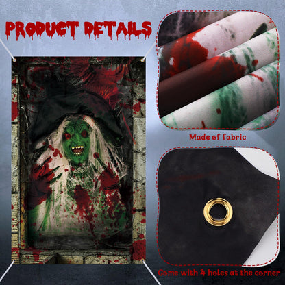 Newwiee 2 Pcs Scary Halloween Curtain Window Silhouette Cover Decoration Theme Poster for Indoor Outdoor Party Wall Door(Witch)