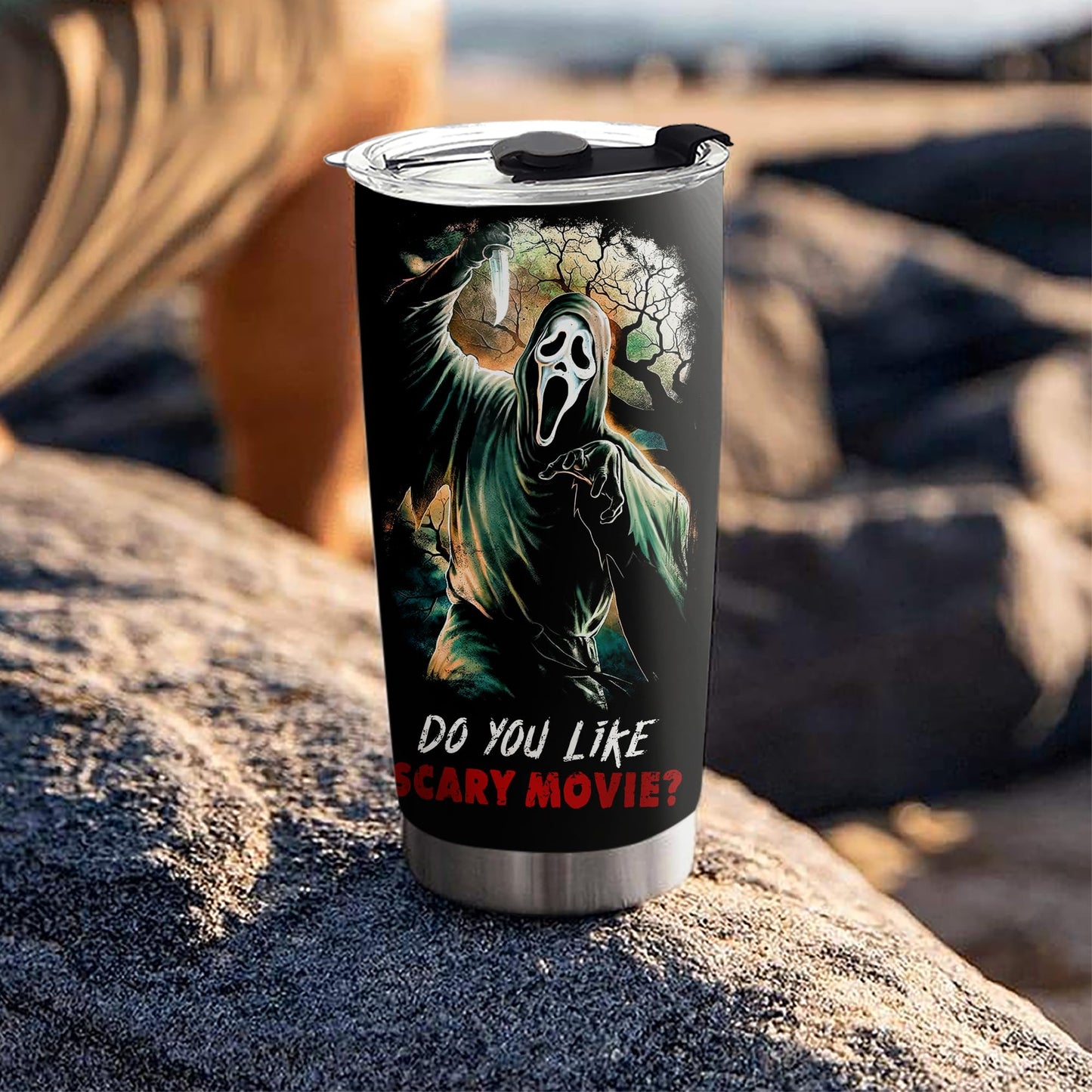 Horror Movie Character Inspired Tumbler 20 Oz, My Level Of Sarcasm Depends On Yoiur Lavel Of Stupidity Tumbler, Gifts Idea for Horror Movie Fans, Stainless Steel Water Bottle for Hot & Cold Drinks