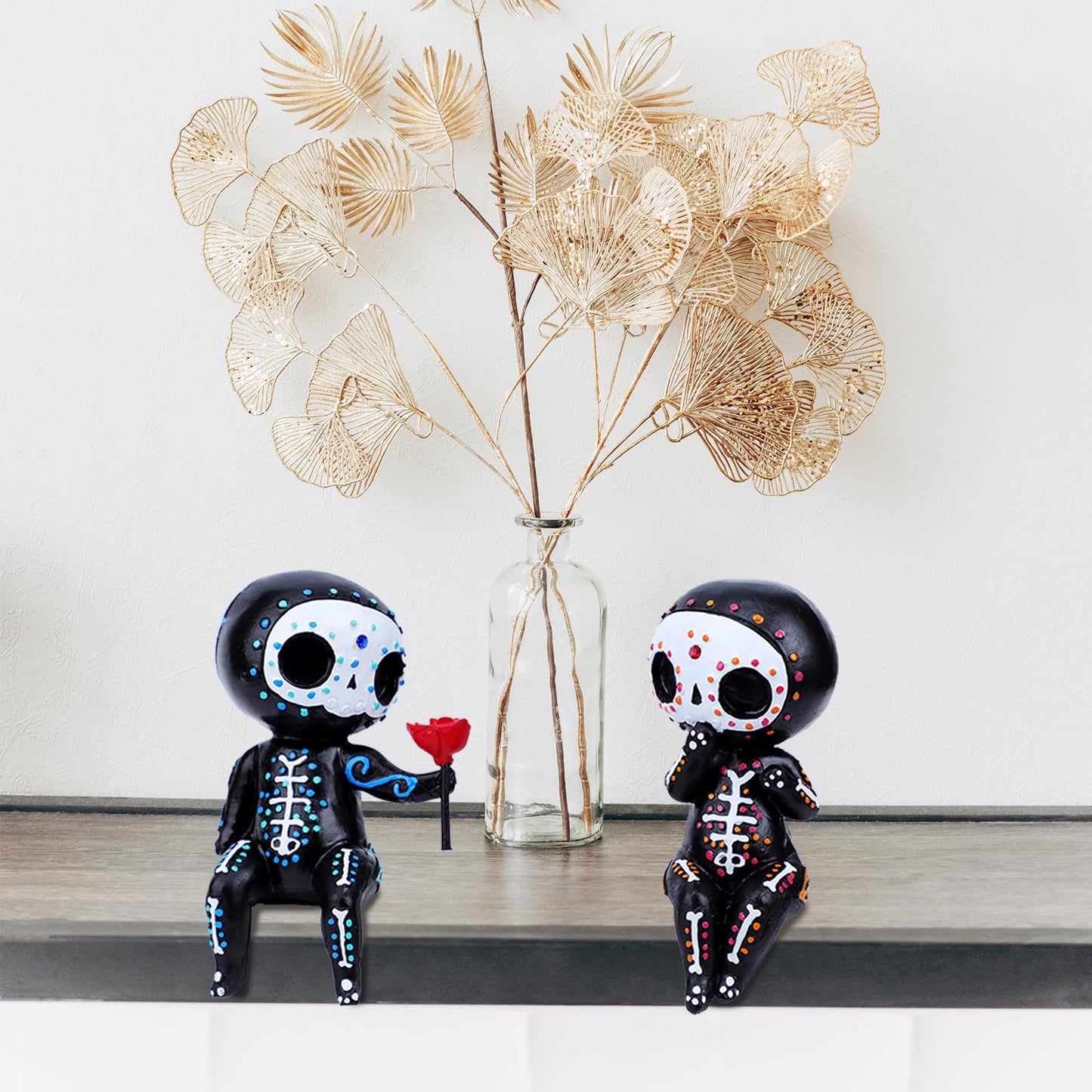 YOWOY Sugar Skull Couple Statue, Sugar Skull Figurine,Resin Crafts Sugar Skull Decor,Skull Head Skeleton Figurine Statue Display Hand Crafts,Home Decor Collectible Figurines (Couple)