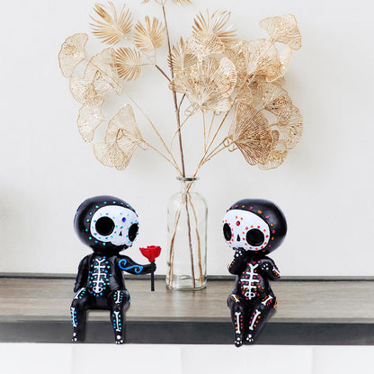 YOWOY Sugar Skull Couple Statue, Sugar Skull Figurine,Resin Crafts Sugar Skull Decor,Skull Head Skeleton Figurine Statue Display Hand Crafts,Home Decor Collectible Figurines (Couple)