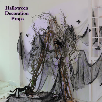 74.8inch Long Malleable Black Halloween Tree Weeping Branches Twigs Greenery Garland Hanging Moss Faux Ghost Grape Vine for Haunted Forest Outdoor Mantel Fireplace Porch Arch Stairway Yules Decor (2)