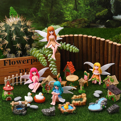 GGSTDDUP 35 Pcs Fairy Garden Accessories Miniatures Garden Kit with Resin Fairies, Duck, Mushroom House & Bridge Miniature Accessories for Terrarium, Dollhouse & Outdoor Decor