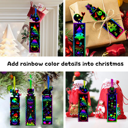 Tcvents 100 Sets Bookmark Making Kit, Scratch Art DIY Animal Bookmarks Bulk with 100 Pcs Ribbons and 100 Pcs Wood Stylus for Classroom Activities Mini Cards for Kids Craft Kits Student Prizes Gifts