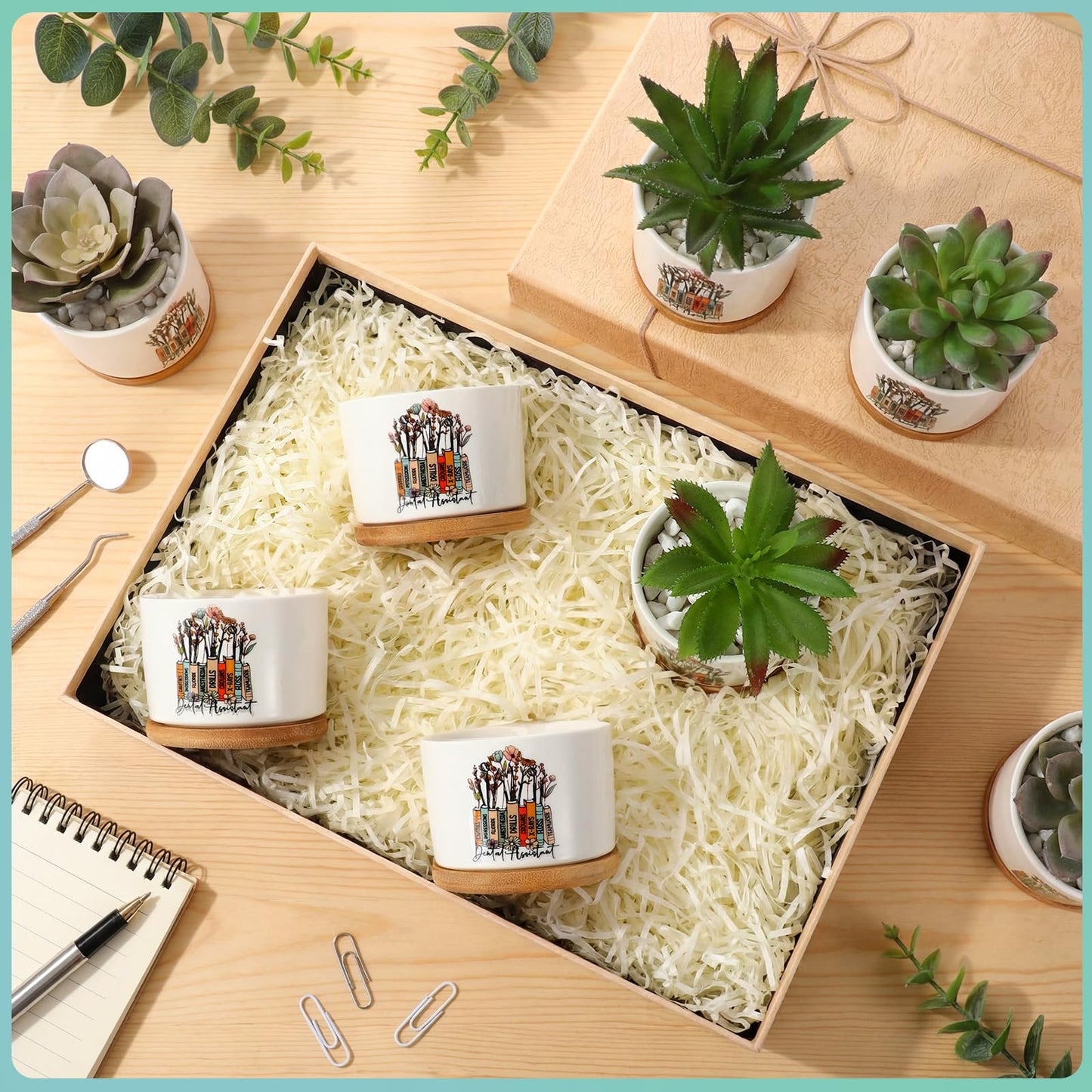 Havawish 6 Pcs Dental Assistant Gift Ceramic Succulent Planter Pots Mini Porcelain Plant Containers Funny Gifts for Dentist Dental Office Home Desk Tooth Decoration, Plants Excluded