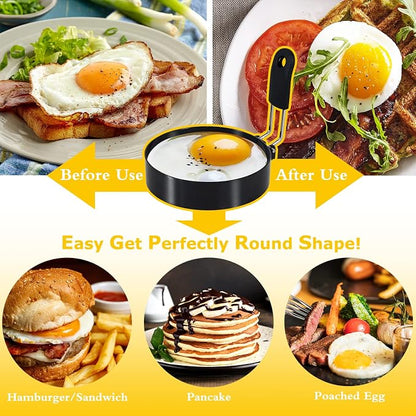 3.5'' Egg Rings with Silicone Handle, Stainless Steel Egg Cooking Rings，Nonstick，For Frying Eggs and English Muffins Pancake, Egg Mold Shaper For Breakfast