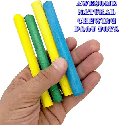 by M&M 5517 Skinny Rainbow Sola Logs Pk12 - Handcut Lightweight Sola Wood Foot Toys, Skinny Cut Wood Logs, Bright Assorted Colors, Great Foraging Fun for Small to Med Size Pets