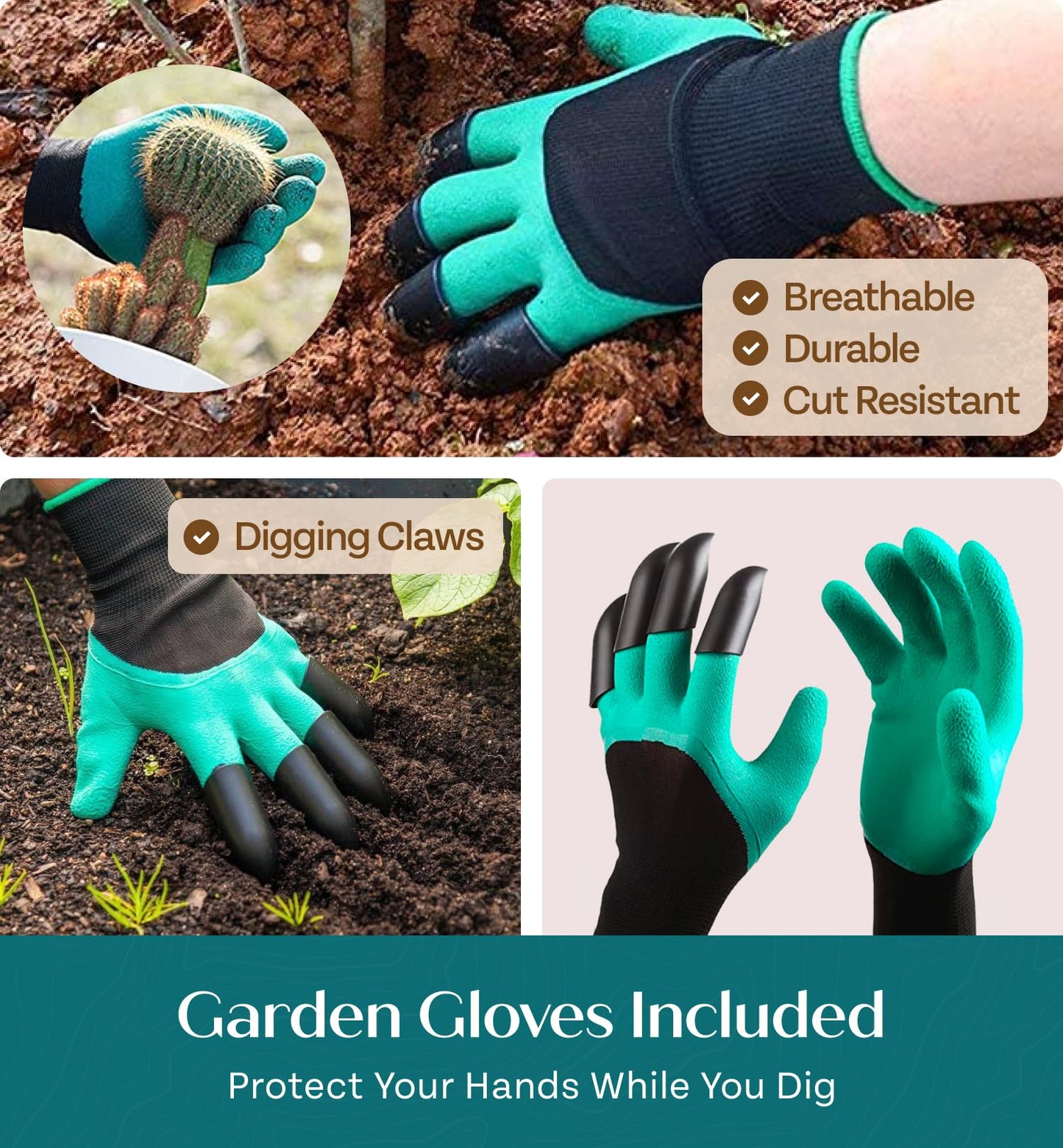 Heavy Duty Gardening Tools - Gardening Gifts for Women, Men, Mom, Dad - Durable, Ergonomic Garden Tools Set (Green with Potting Mat)