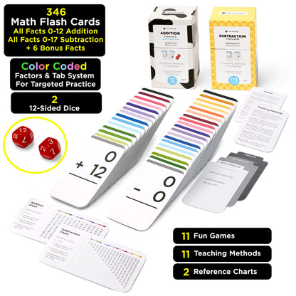 Think Tank Scholar 346 Addition and Subtraction Flash Cards Set (Award Winning) All Facts Color Coded, for Kids in Kindergarten, 1st, 2nd, 3rd Grade Class or Homeschool - Games & Chart