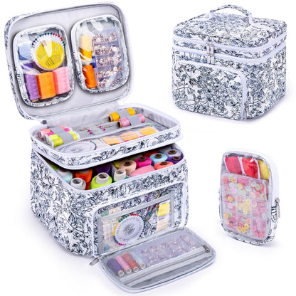 AMOIGEE Double-Layer Sewing Organizer Storage Bag with 2 Detachable Pouches, Large Quilted Sewing Basket for Supplies & Tools, Portable Travel Sewing Kit Case, Gift for Mom(BAG ONLY)