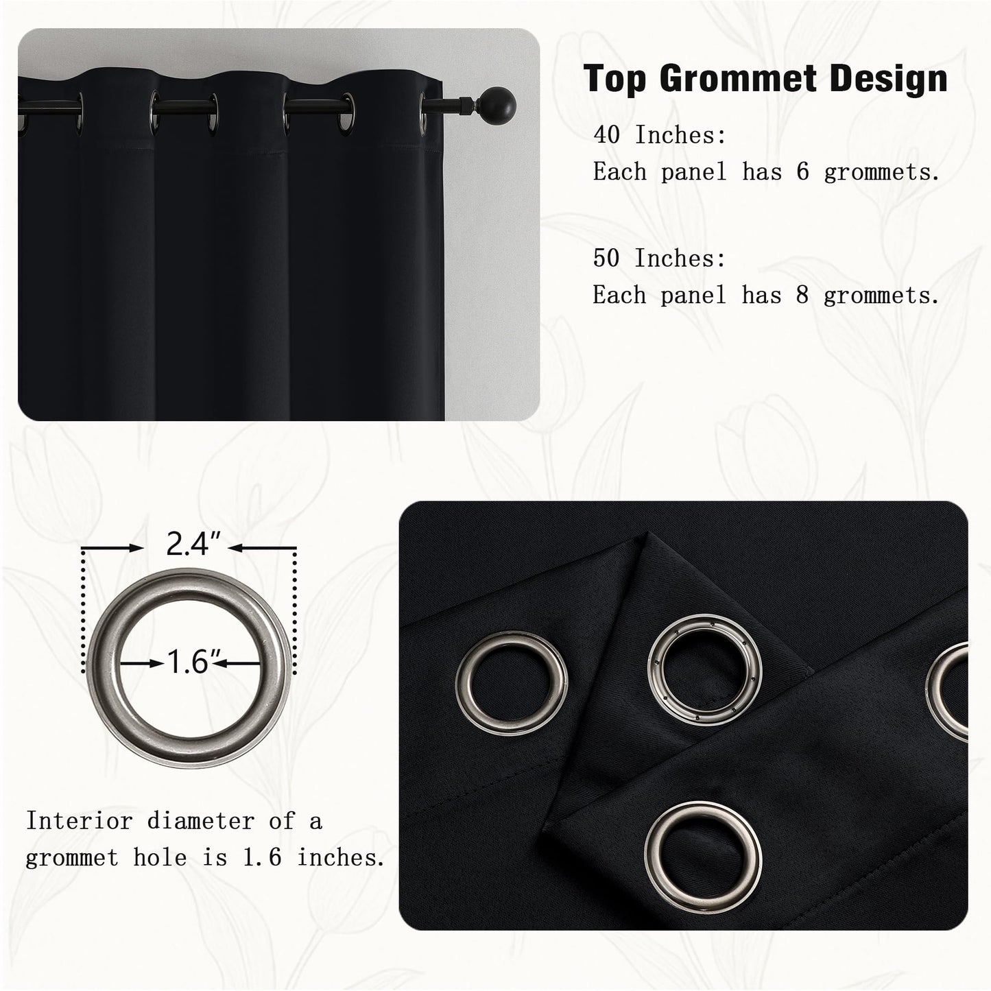 Simplebrand Halloween Black Out Curtains for Bedroom 72 Inches Long 2 Panels Set, Solid Thermal Insulated Privacy Room Darkening Window Curtains for Living Room, Soft Blackout Drapes, W50 x L72 Inch