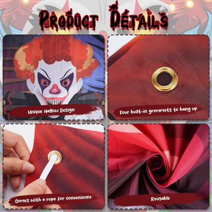 Ganeen Halloween Garage Door Cover 7 x 16 ft Clown Halloween Party Decorations Horror Garage Door Banner Scary Holiday Backdrop, Assembly Needed