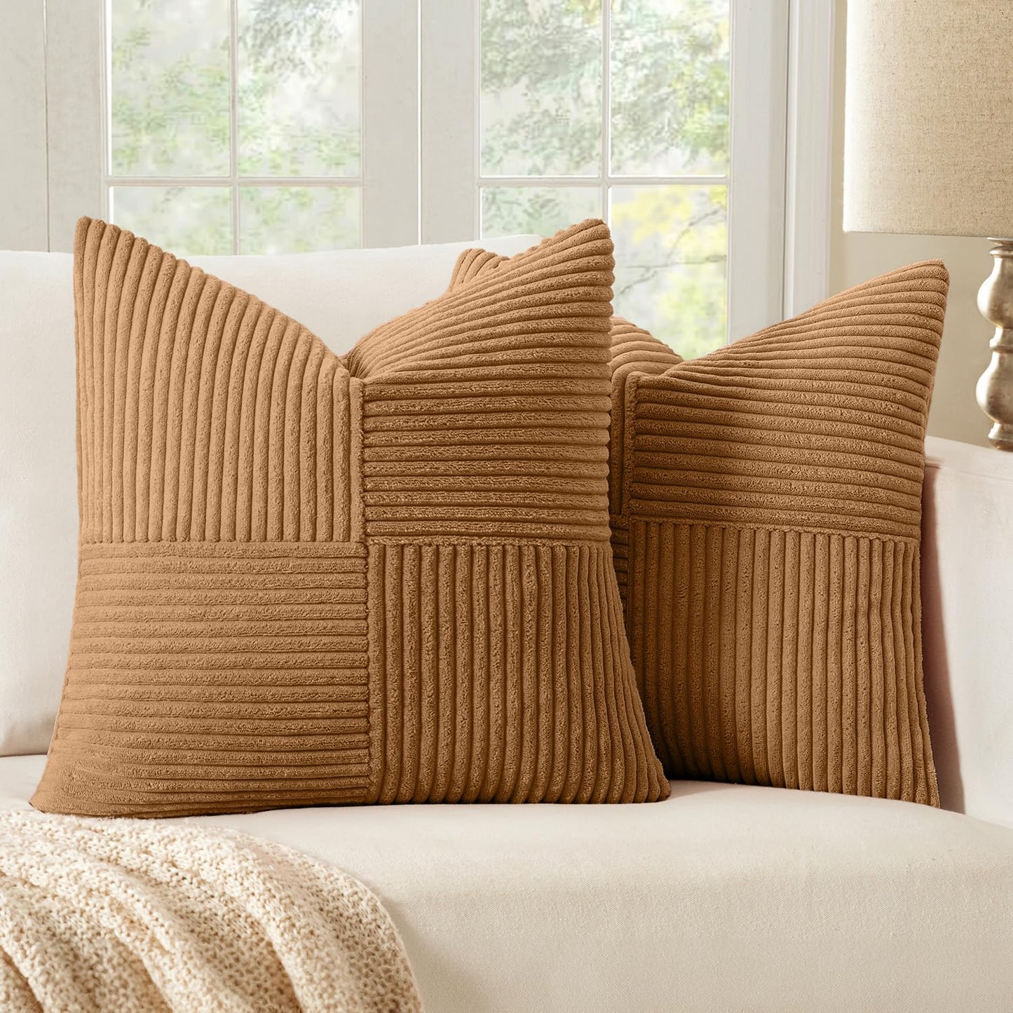 MIULEE Black Corduroy Pillow Covers Pack of 2 Boho Decorative Spliced Throw Pillow Covers Soft Couch Pillowcases Cross Patchwork Textured Cushion Covers for Living Room Bed Sofa 18x18 inch