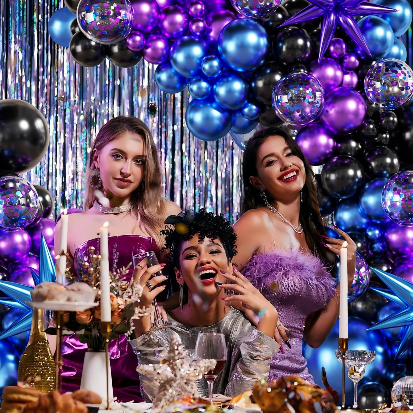 Black Purple Blue Balloon Garland Arch Kit, 140Pcs Metallic Blue Purple Teal Balloons Confetti Balloons with Stars for Fun Play Party Decorations Baby Shower Engagement Birthday Party Decorations