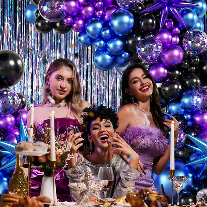 Black Purple Blue Balloon Garland Arch Kit, 140Pcs Metallic Blue Purple Teal Balloons Confetti Balloons with Stars for Fun Play Party Decorations Baby Shower Engagement Birthday Party Decorations