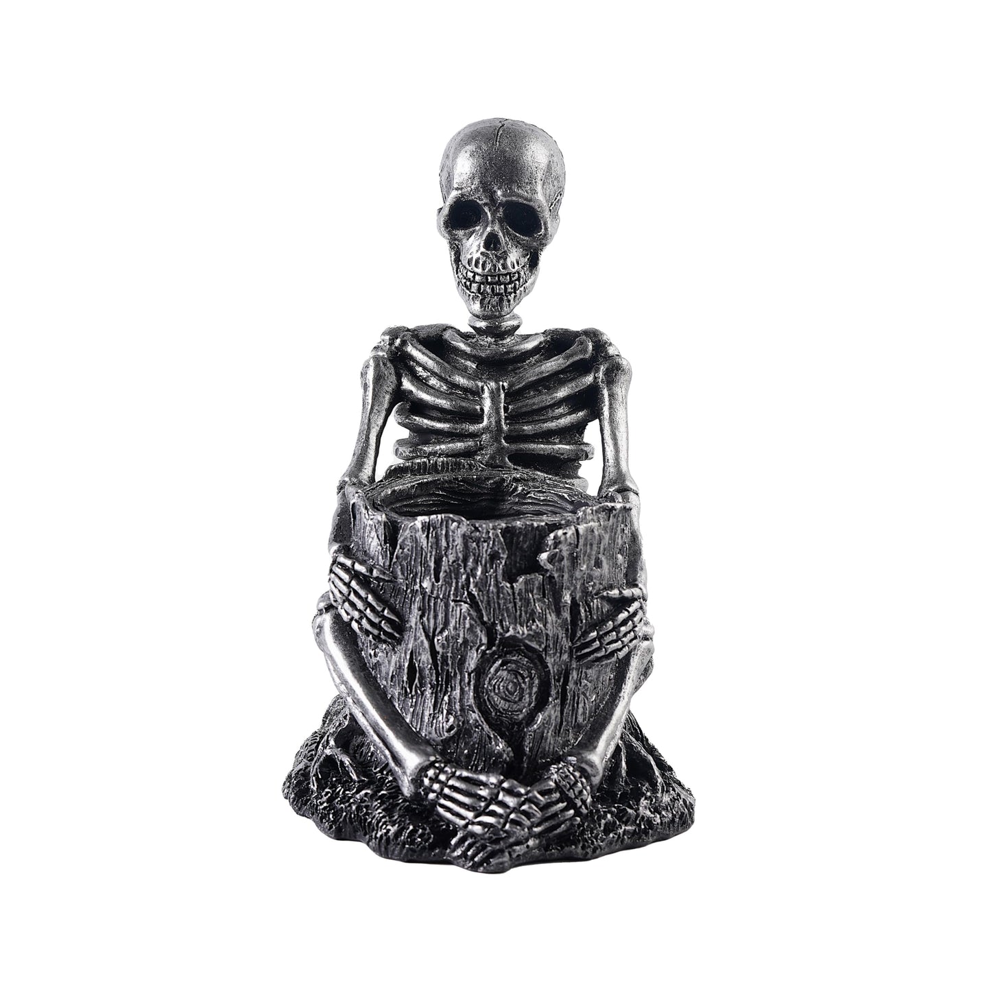 Skeleton Toothbrush Holder for Bathroom, Resin Skull Pen Holder, Gothic Decor, Desk Storage Cup for Toothpaste, Makeup Brushes or Combs, Metal Black