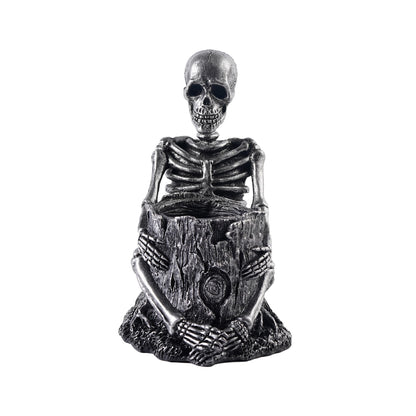 Skeleton Toothbrush Holder for Bathroom, Resin Skull Pen Holder, Gothic Decor, Desk Storage Cup for Toothpaste, Makeup Brushes or Combs, Metal Black