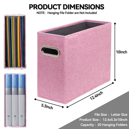 ComfortKeeper 4 Packs Letter Size File Organizer, File Folders Organizer, Fabric Storage Box, Collapsible Paper Organizer with Metal Handle, Smooth PVC Rails, Only Box (Pink)