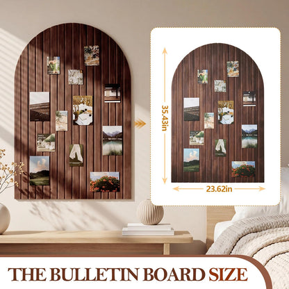 Mindsoft 1 Pcs 35" x 24" Large Integrated Arched Felt Bulletin Board - Foldable Cork Board Alternative - No Assembly Wall Decor for Office, Bedroom & Home Display Photos (Walnut)