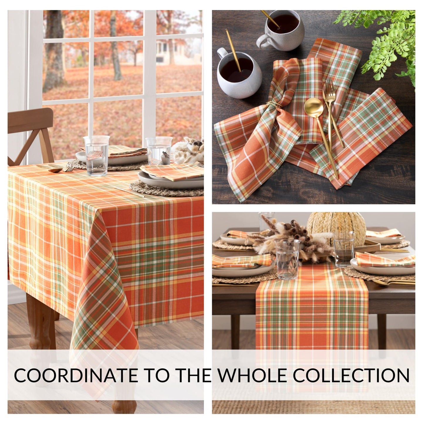Elrene Home Fashions Hawley Plaid Fall/Harvest Thanksgiving Woven Cotton Dinner Napkins, 17"x17", Set of 8