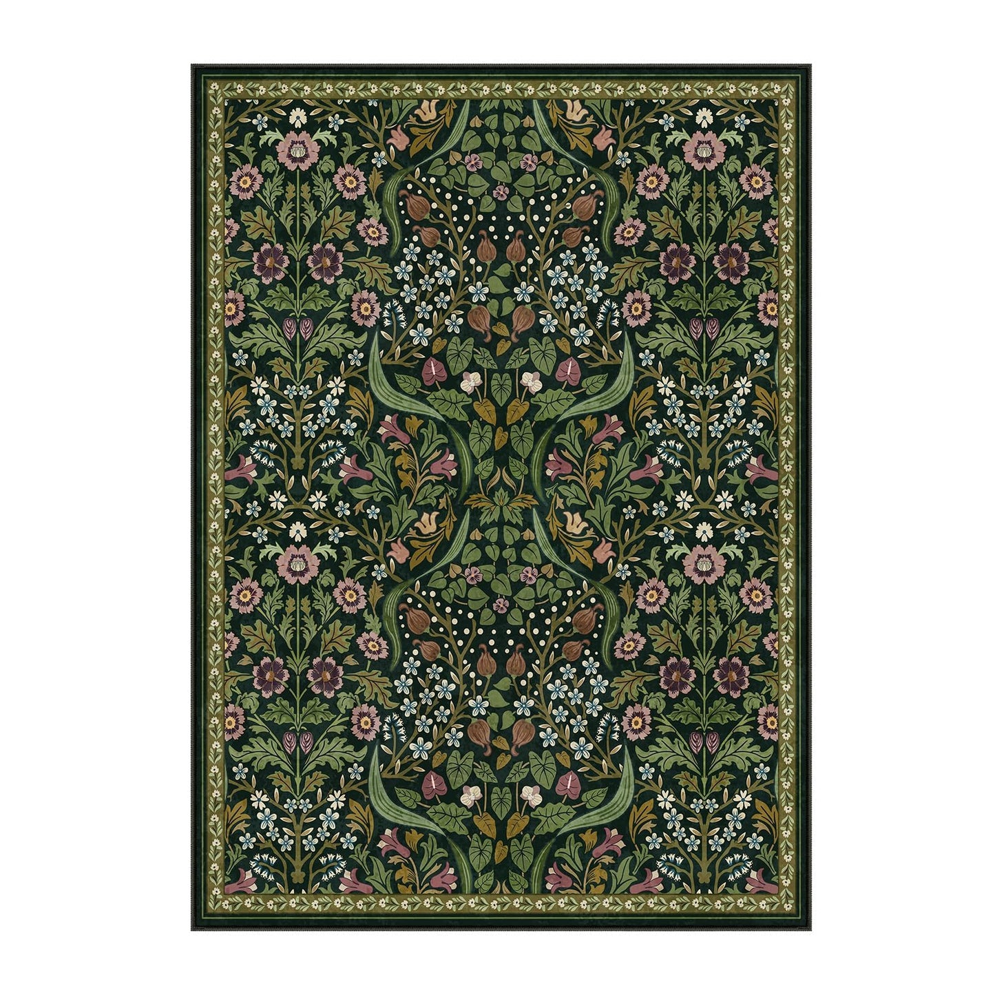 Moynesa Floral Washable 5x7 Rug, Green Area Rugs for Living Room, Non Slip Boho Dining Room Rug Under Table, Botanical Ultra Thin Floor Carpet for Bedroom Home Office, Green