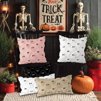 Lanpn Halloween Pillow Covers 18x18 Set of 2, Ghost Throw Pillowcases Soft Plush Faux Fur Wool Decorative Pillow Cover 18x18 Cushion Covers for Sofa Couch Chair Bed Halloween Home Decor (Beige)