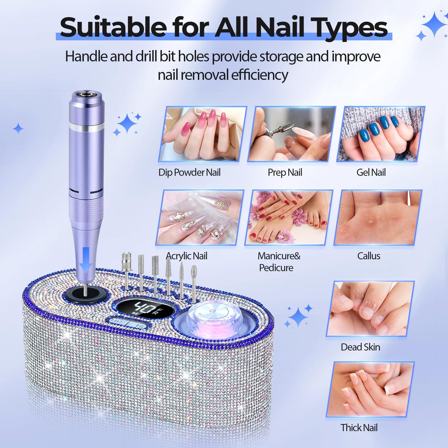 40000RPM Electric Nail File Drill Professional Kit, Drill Machine with LCD Display, Manicure Pedicure Polishing Acrylic Gel Nail Grinder for Salon, Home Use
