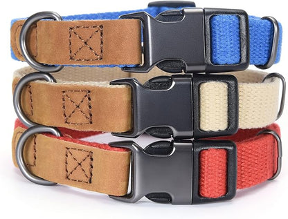 Mile High Life Genuine Leather Dog Collar, Soft Cotton Pet Collars with Heavy Metal Buckle for Small Large Dogs (Red, L Neck 17"-21")