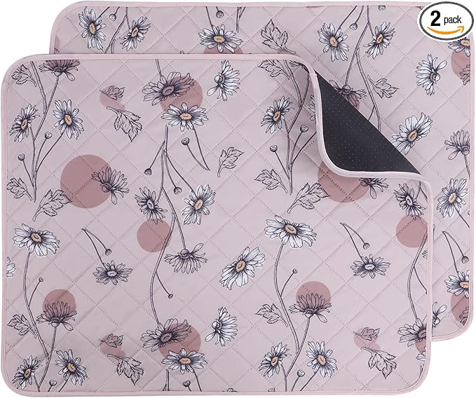 IEUUMLER Washable Pee Pads for Dogs, 2 Pack Non-Slip & Waterproof Pack Whelping Pad, Reusable Washable Puppy Potty Training Pad with Fast Absorbent for Playpen EU007 (Pink Daisy, 34"X36"-2pcs)
