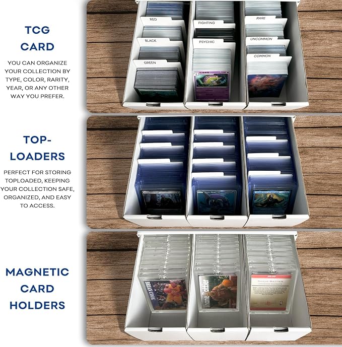 Fageverld Trading Card Storage Box, Top Loaders Storage Box with 80 Dividers, Cardboard Toploader Card Boxes for Sports Card, Baseball, MTG, TCG, Playing Cards, 12 Drawer