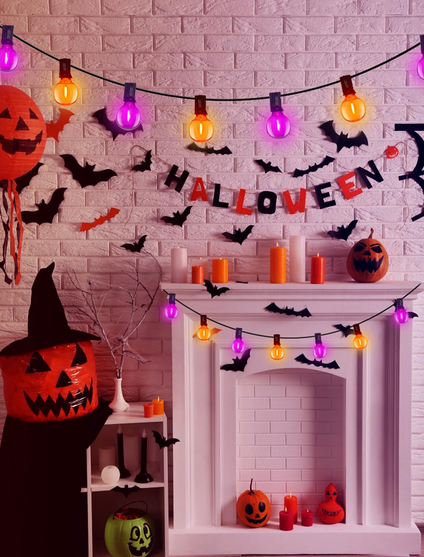 Abeja Halloween G40 LED String Light, Orange Purple Halloween Lights Outdoor with 27 LED Shatterproof Clear Lights Bulbs(2 Spare) for Patio Balcony Backyard Pergola Decor