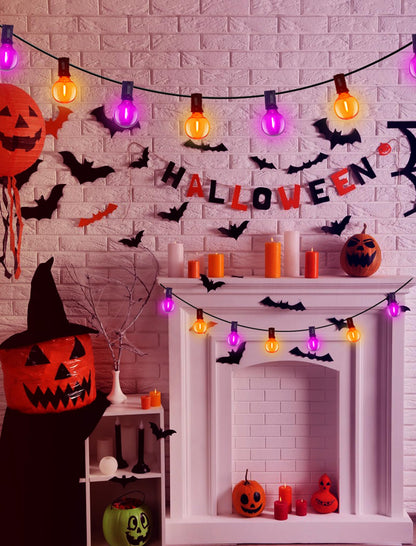 Abeja Halloween G40 LED String Light, Orange Purple Halloween Lights Outdoor with 27 LED Shatterproof Clear Lights Bulbs(2 Spare) for Patio Balcony Backyard Pergola Decor