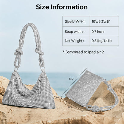 GEMIU Evening Bag Sparkle Purses for Women, Rhinestone Clutch Purse for Women Dressy Sequin Purse Silver