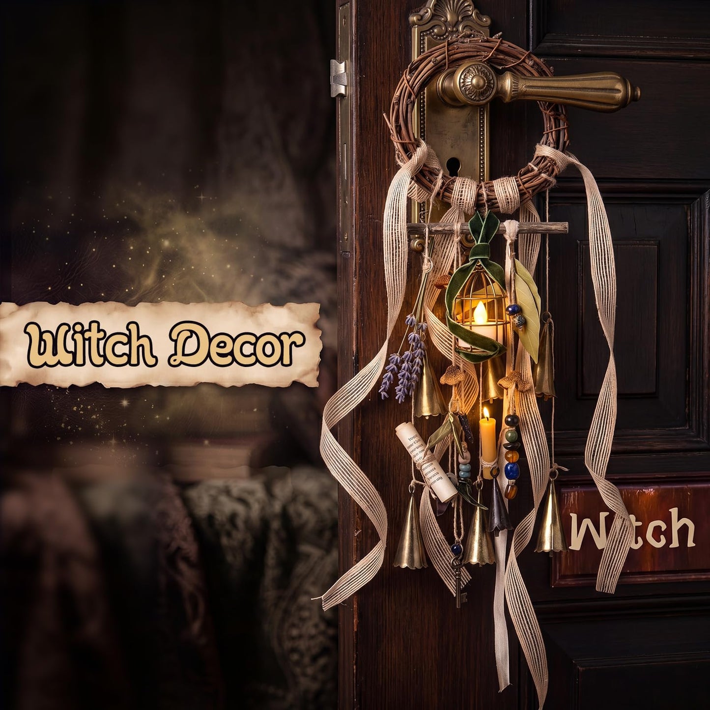 ElaraBerry 4 Sets Witch Bells DIY Kit Witchy Door Knob Hanging Decor Protection Witch Bells Craft for Door Window Garden
