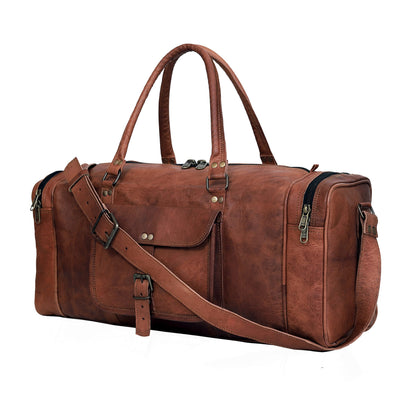 24 Inch Large Leather Duffel Travel Duffle Gym Sports Overnight Weekender Bag (brown)