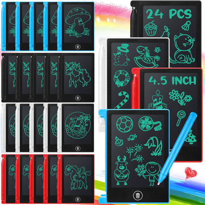 Zhehao 24 Pack LCD Mini Writing Tablet for Kids 4.5 Inch Doodle Board Bulk Erasable Reusable Electronic Drawing Pad Birthday Party Favors Goodie Bag Classroom Gifts(Blue,Black,White,Red)