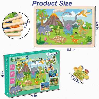 Wooden Puzzles for Kids Ages 3-5, 6 Packs 24 PCs Jigsaw Puzzles Preschool Educational Brain Teaser Boards Toys Gifts for Children, Wood Puzzles for 3 4 5 6 Year Old Boys Girls