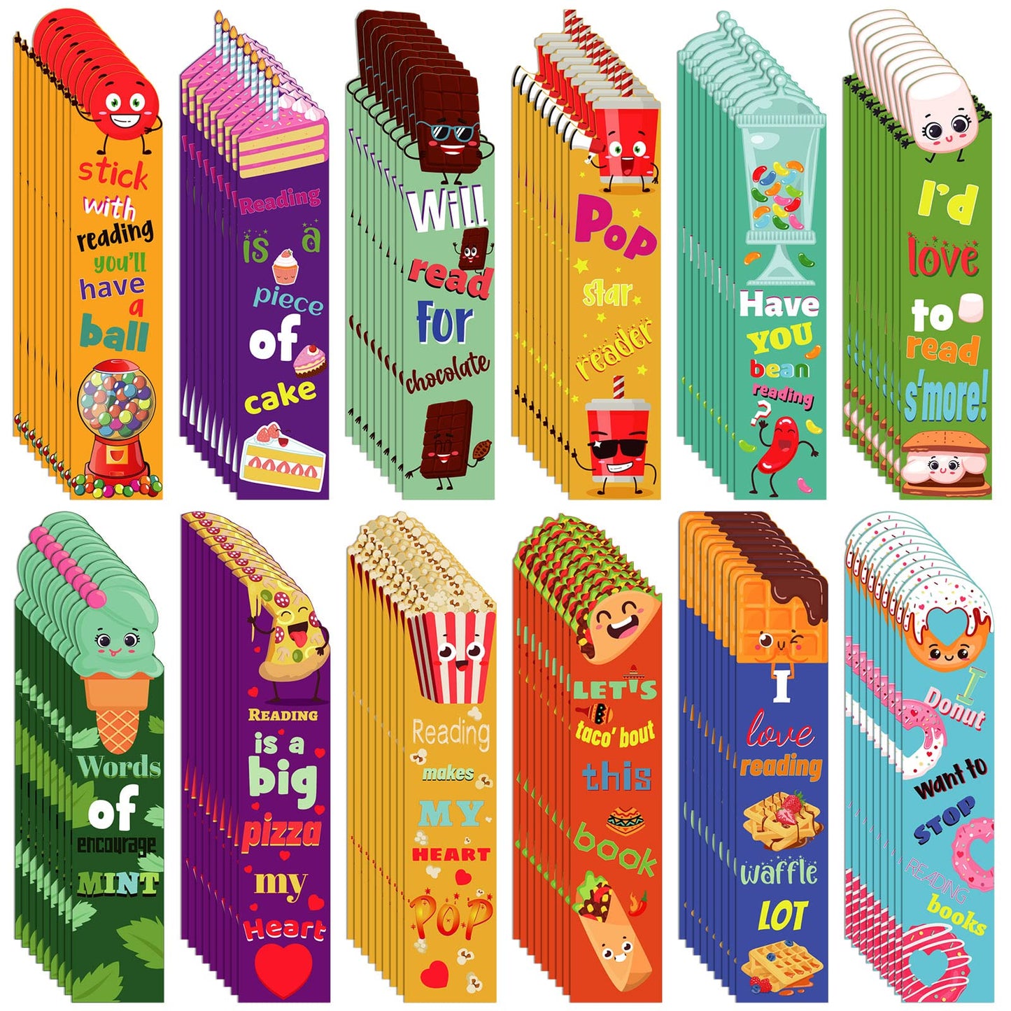 Fainne 108 Pieces Scented Scratch and Sniff Bookmarks for Kids Snack Fruit Scented Bookmarks Funny Classroom Smelly Bookmark for Students Teenager School Office Home, 12 Style
