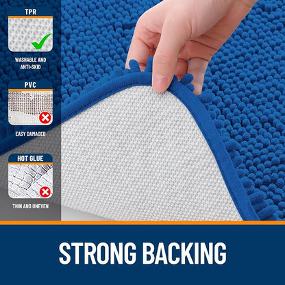 OLANLY Bathroom Runner Rugs 44x24, Soft Absorbent Chenille Bath Rugs, Rubber Backing Quick Dry, Machine Washable Long Bath Mats for Bathroom, Tub and Shower, Home Decor Accessories, Deep Navy Blue