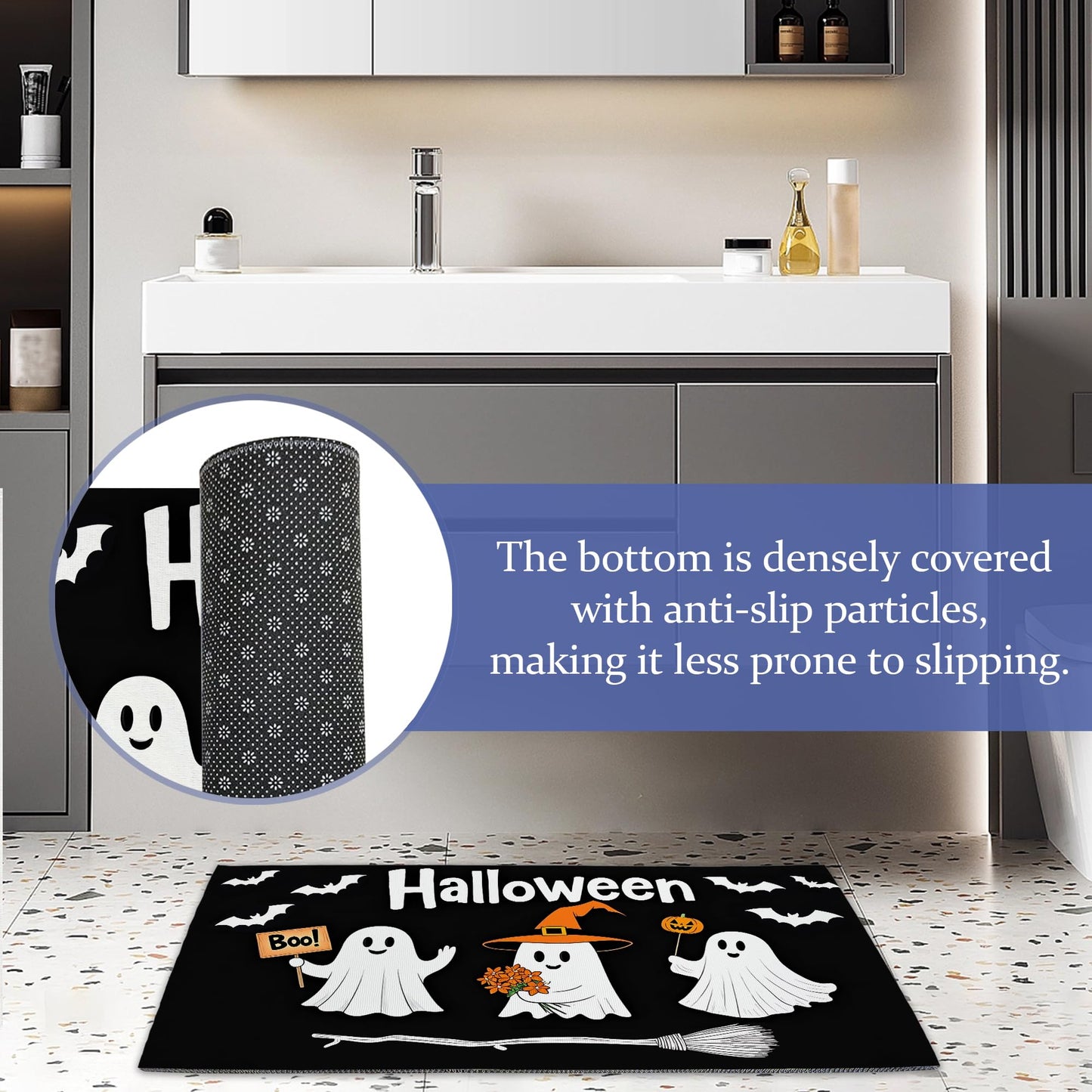CXULIN Cute Ghosts Door Mats Indoor,Halloween Black Bats Front Door Mat Non-Slip Low Profile Welcome Mat for Outdoor Entrance Indoor Rug Mat Home Patio, Porch, Hallways Floor 30 x 17 Inch