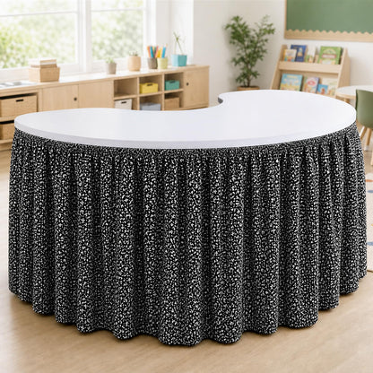 AKAIXI 12FT Black and White Composition Table Skirt Ruffle Teacher Desk Skirts for Classroom Decorations Table Cover Skirt for Kidney Shaped Desk Party Supplies Kindergarten Office Bookcase Cabinet