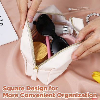 8 Pcs Makeup Bag Pu Leather Cosmetic Pouch Waterproof Small Toiletry Bag Portable Cosmetic Organizer Water Resistant Storage Purse for Lady Women Daily Storage Travel Organizer (Beige,Medium) ﻿