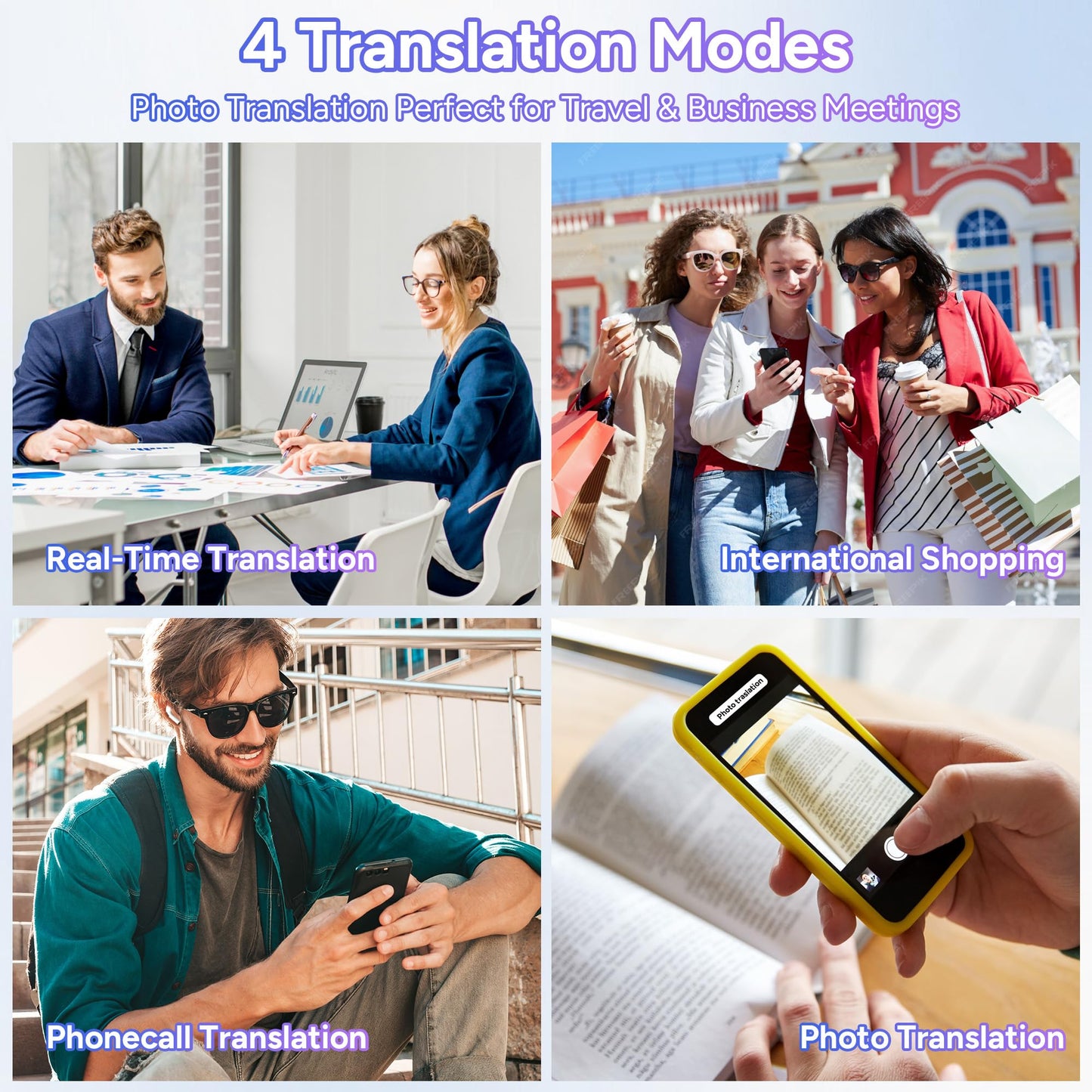 TEEPOCH AI Language Translator Earbuds,OWS Real-Time 4-in-1 Translation Earbuds 144 Languages & Accents, Bluetooth 5.4 Translation Device for Travel/Business/Learning (Grey+Black)