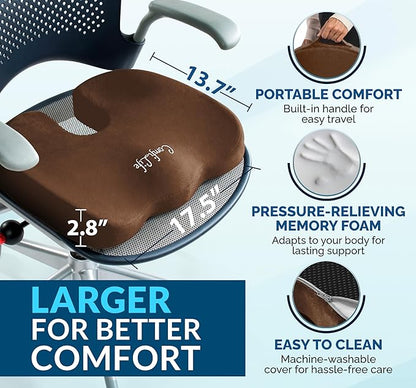 ComfiLife Premium Gel & Memory Foam Seat Cushion – Doctor Recommended Office Chair Cushion, Car Seat Cushion – Chair Cushions for Back & Sciatica Pain Relief – Seat Cushions for Office & Desk (Brown)